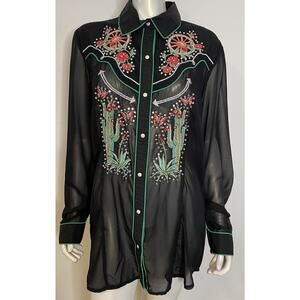 Double D Ranch Plaid Pink Painted Desert Top XL NWT Western Cactus Floral